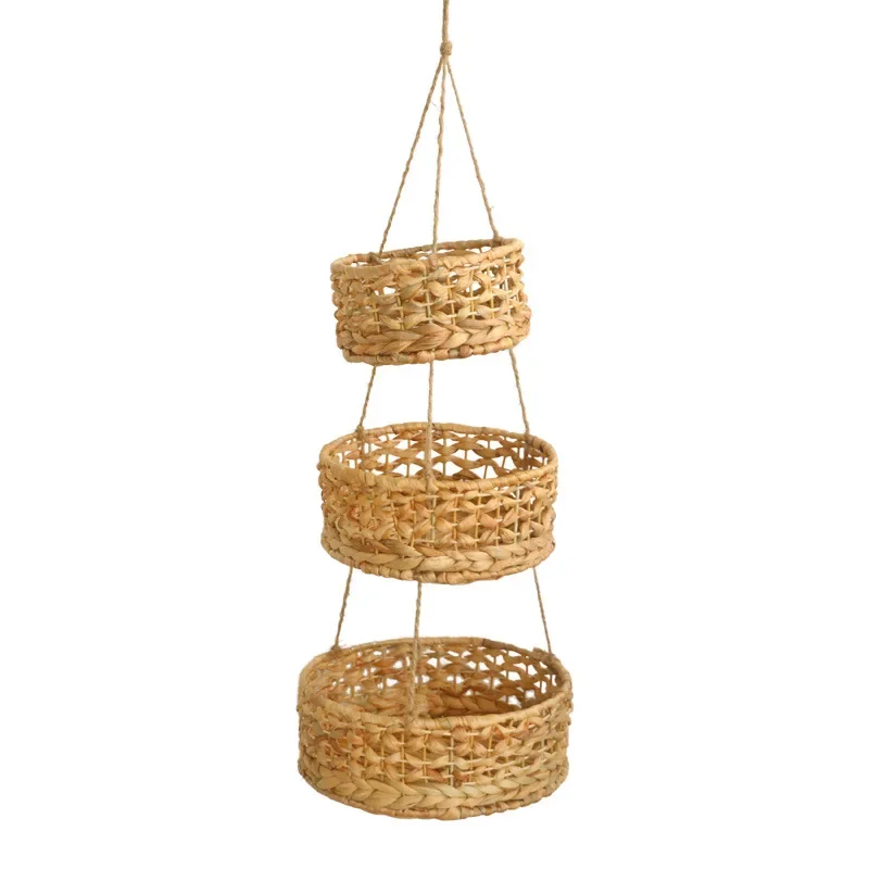 

Hotel and restaurant home decoration storage basket, three-layer rattan woven vegetable and fruit basket, grass woven storage