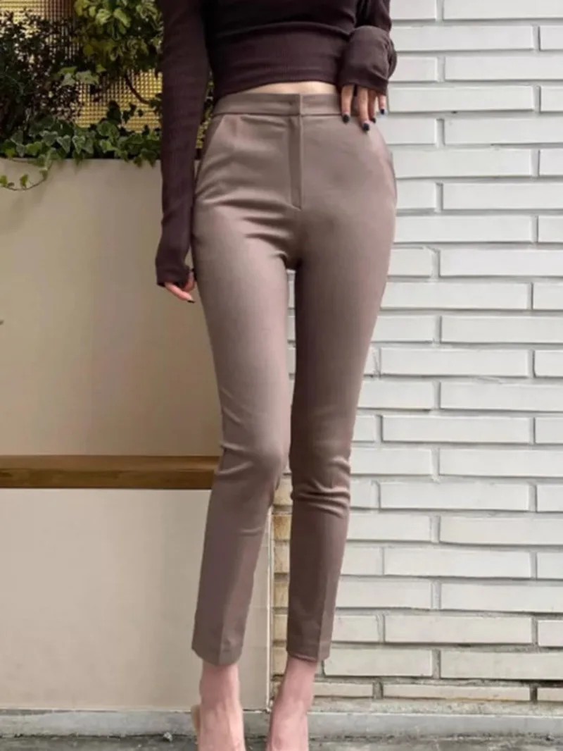 Pantalon taille haute pour femme, pantalon slim décontracté, bouton fermeture éclair, version coréenne, mode sexy, petits pieds, document solide, automne 2024, IK7R