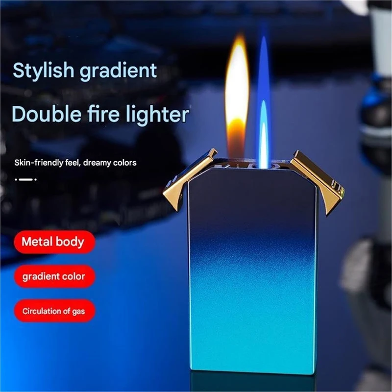 Dual Flame Butane Lighter Switchable Torch Flame and Soft Flame Windproof Refillable Butane Lighters for Candle Kitchen Camping