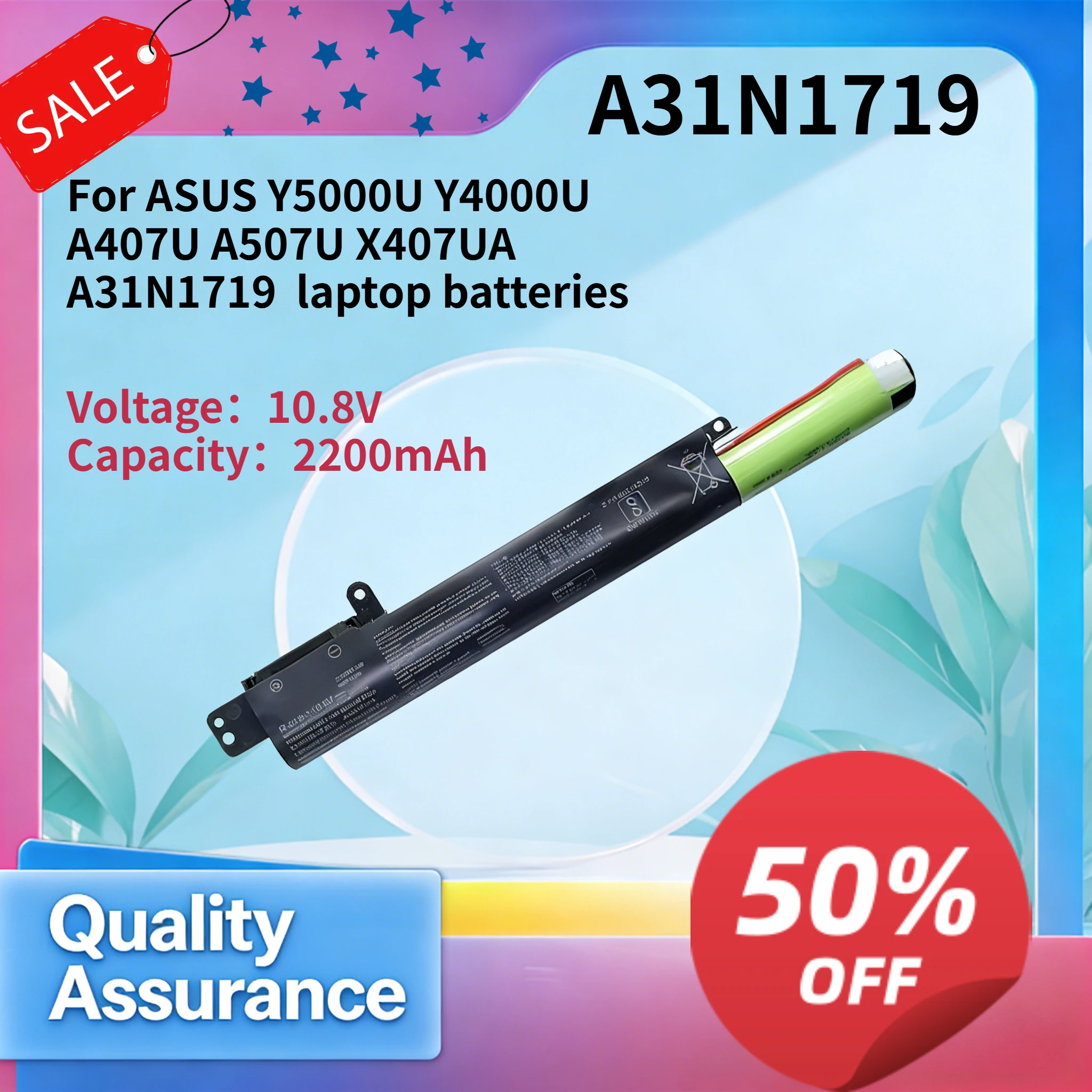 High quality 2200mAh 10.8V Compatible with ASUS Y5000U Y4000U A407U A507U X407UA A31N1719  laptop batteries