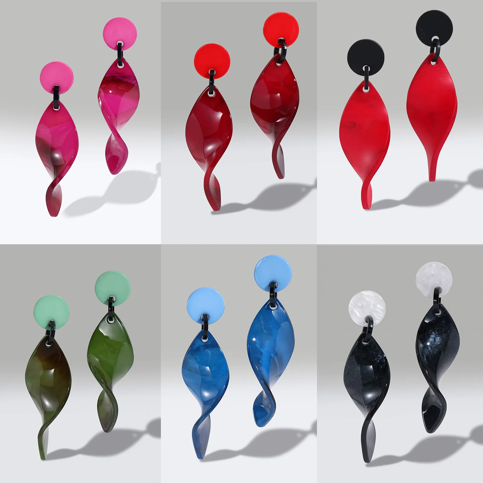 

DIY accessories Christmas atmosphere retro Hong Kong style twisted leaf acrylic earrings ins style niche artistic sense versatil