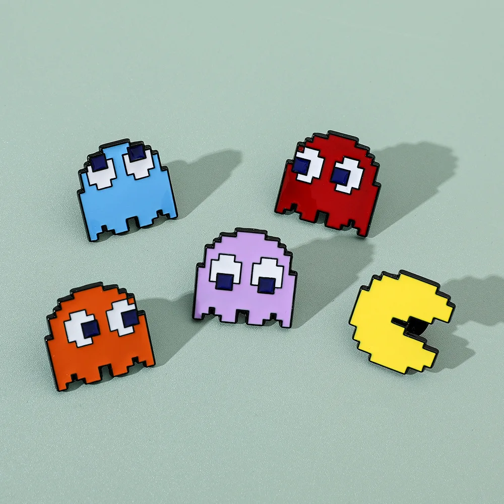 Japanese Cartoon Game Peripheral Metal Badges and Accessories Pac-Man Alloy Drip Oil Brooch Bean Man Pin Decoration