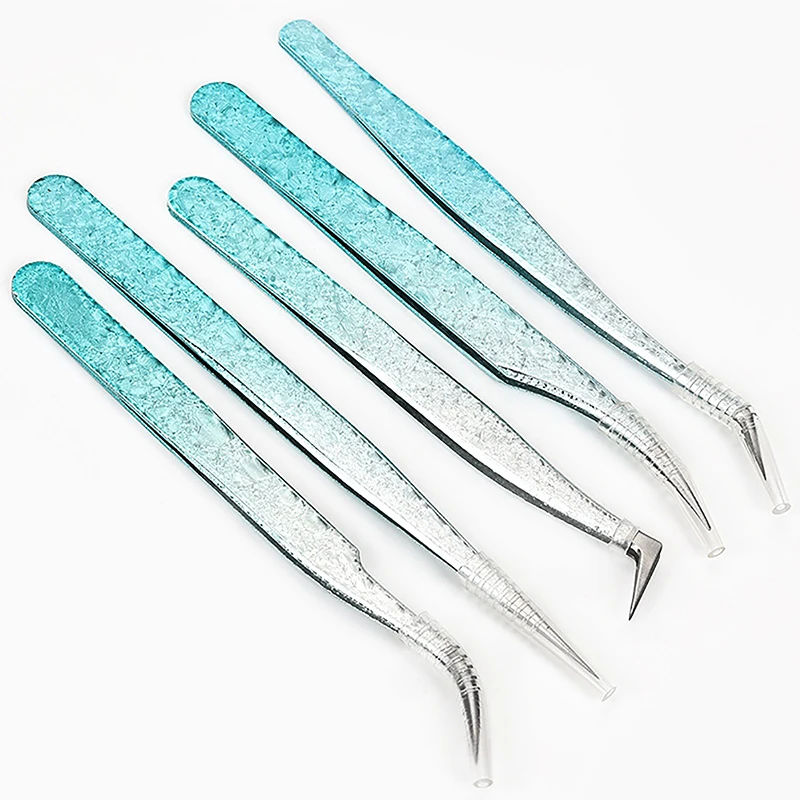 2Pcs Eyelash Tweezers Ice Flower Anti-static 3D Accurate Eyebrow Grafting False Lashes Extension Supplies Makeup Tweezer Tools