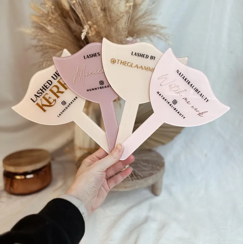 Custom Lip‑Shaped Acrylic Lash Tech Photo Prop Personalized Handheld Selfie Sign With Social Media Handle Eyelash Brow Artist