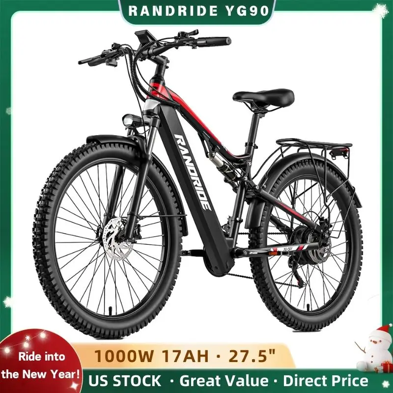 

RANDRIDE YG90 1000W Electric Mountain Bike US Stock Fast Delivery 48V 17Ah Full Suspension Hydraulic Brakes E bike