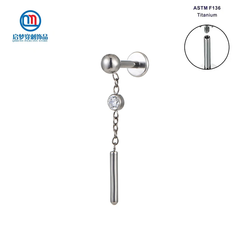 ASTM F136 Titanium Internally Threaded Dangle Labret Ring Ear Lobe Helix Tragus Body Piercing Jewelry