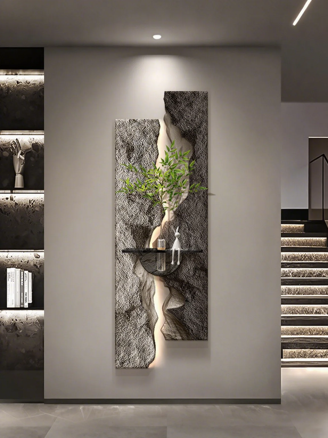 ضوء فاخر وراقية الشعور المائية النباتات الخضراء مدخل الديكور اللوحة مجردة الملمس ثلاثية الأبعاد الحجر الرملي الجدار مصباح #2