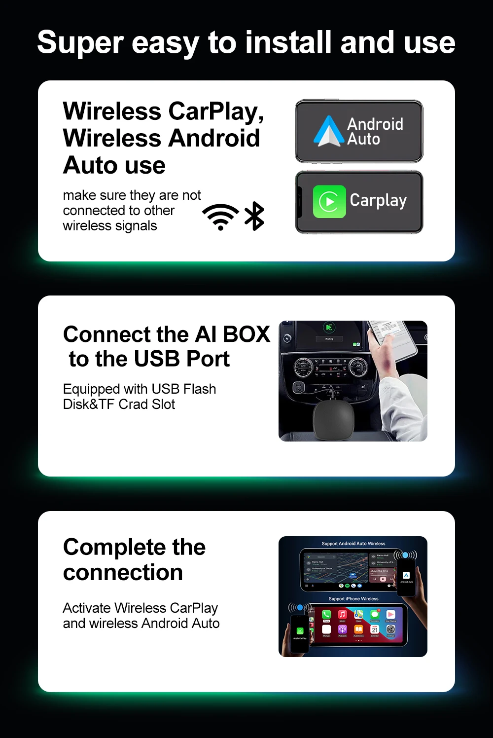 LEHX Android 14 Cars Smart Ai Box Wired to Wireless Carplay