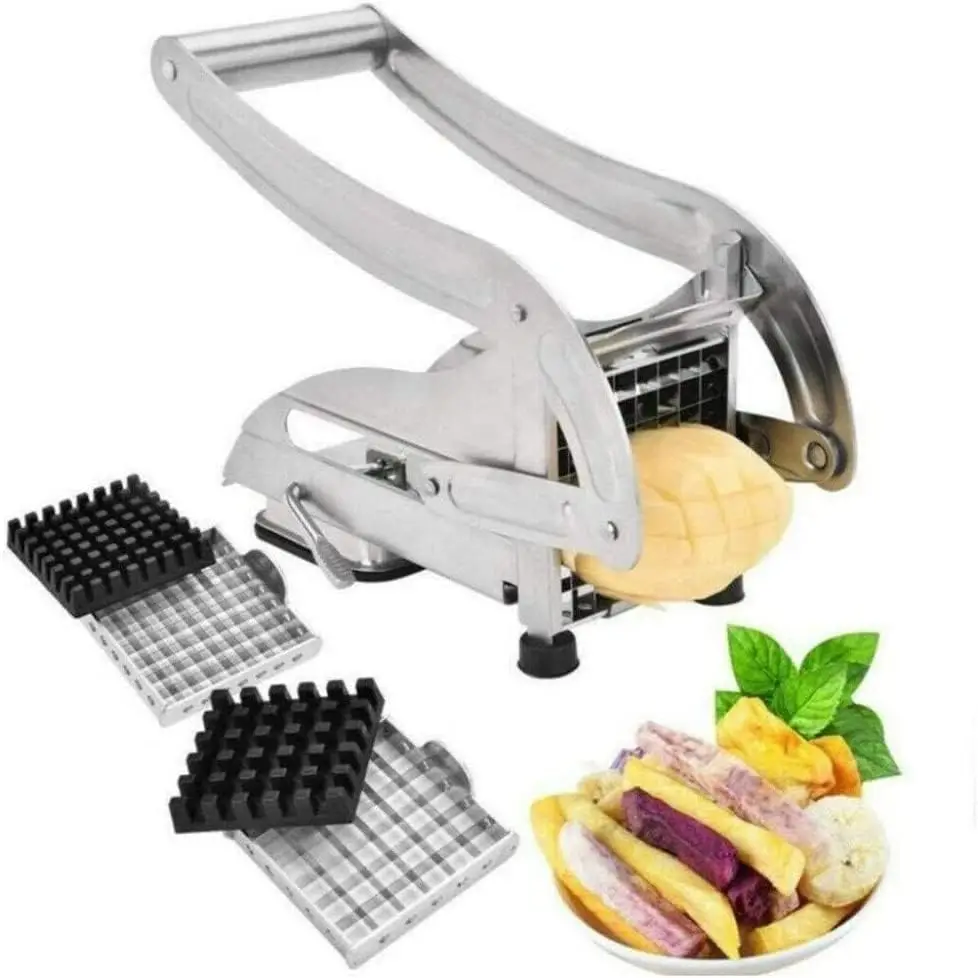 Stainless Steel French Fry Cutter Slicer with Replacement Blade Non-Slip Potato Fry Cutter for Fryer, Manual French Fry Cutter