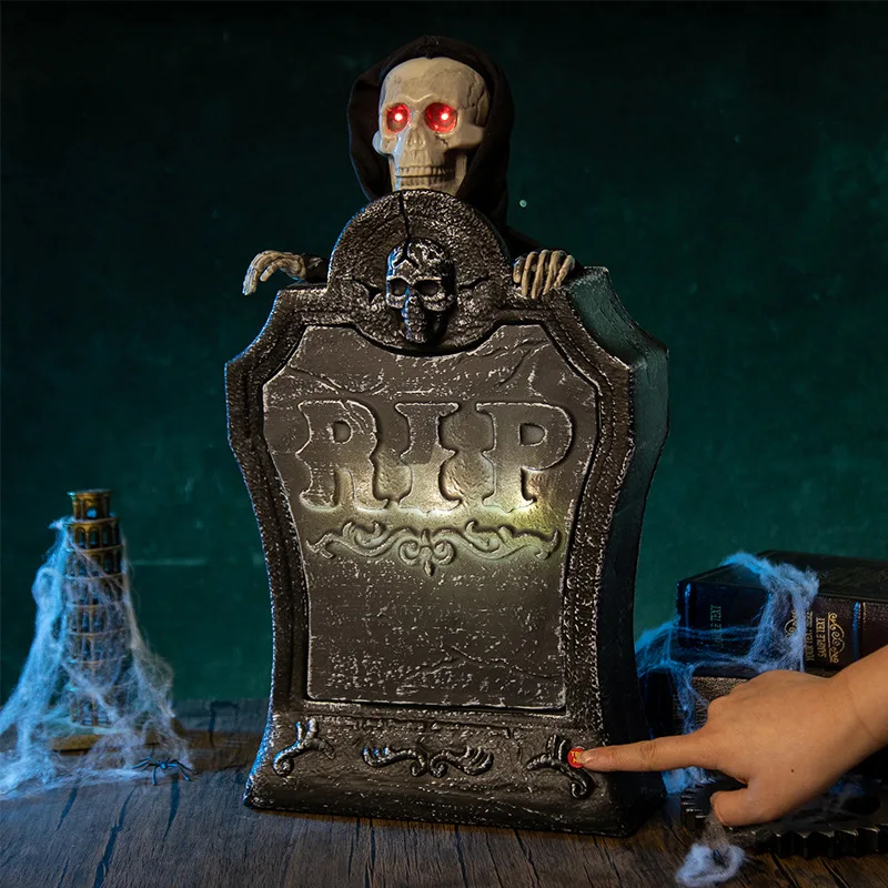 

Halloween Scary Tombstone Decor with Light and Sound Rising Tombstone for Ghost Festival Props