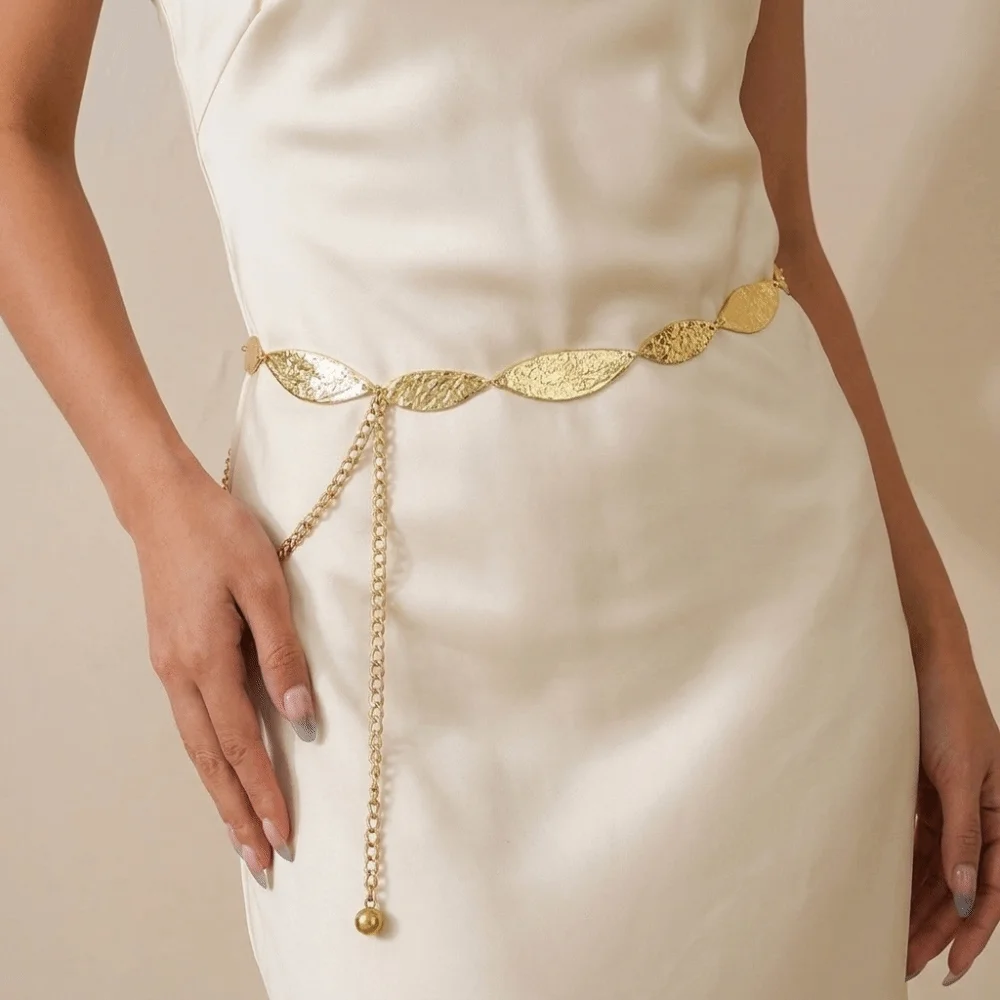Fashion match Irregular Leaves Waist Chain Adjustable Boho Waist Belt Pleated Trendy Waistband Women