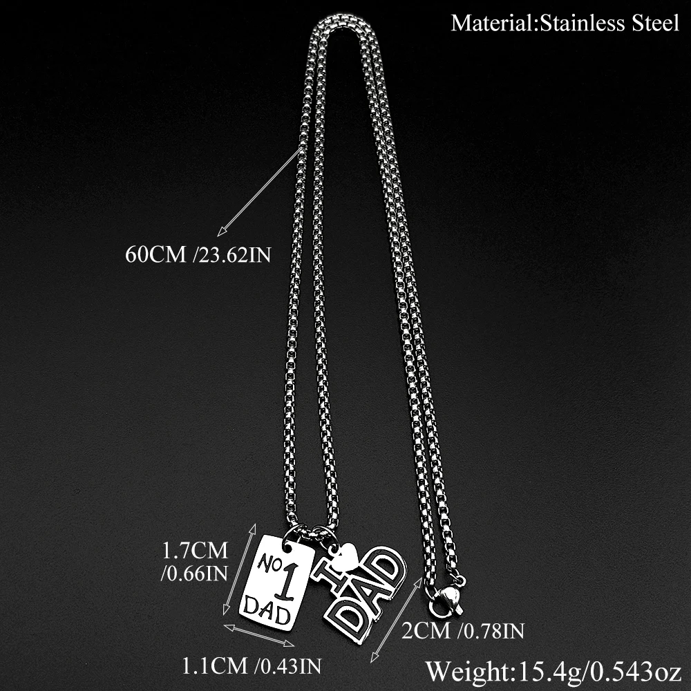 Ich liebe Papa Vatertagsgeschenk Kette Edelstahl Silberfarben Nr. 1 Papa Hundemarken-Anhänger Geburtstag Liebe zum Vater ausdrücken Halskette Schmuck – Detail 3