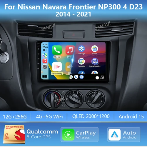 Imagen 1 del producto Radio Multimedia Android 15 con Carplay para Nissan Navara Frontier NP300 4 D23 2014-2021, Unidad Principal, Autoradio, Estéreo 2DIN