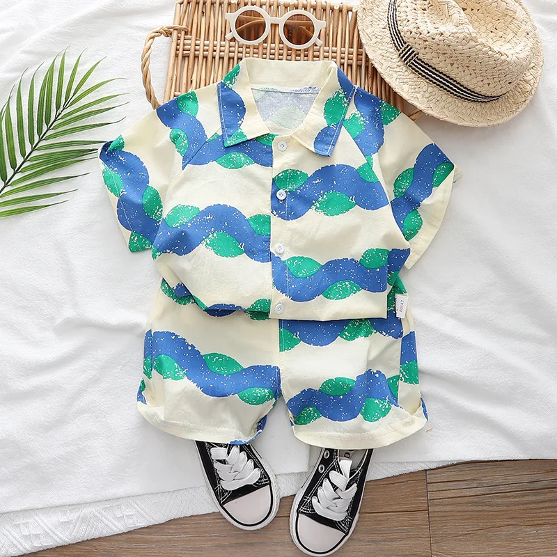 Kids Casual Clothes Sets Summer Baby Boy Beach Suits 2PCS Short Sleeves Dinosaur Print Shirt + Shorts Children Outfits