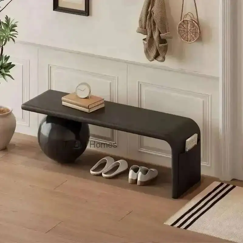 Luxury Entrance Light Stool Nordic for Home Integrated with Side Pockets High-end Cat Paw Leather Ottoman for Clothing Store t