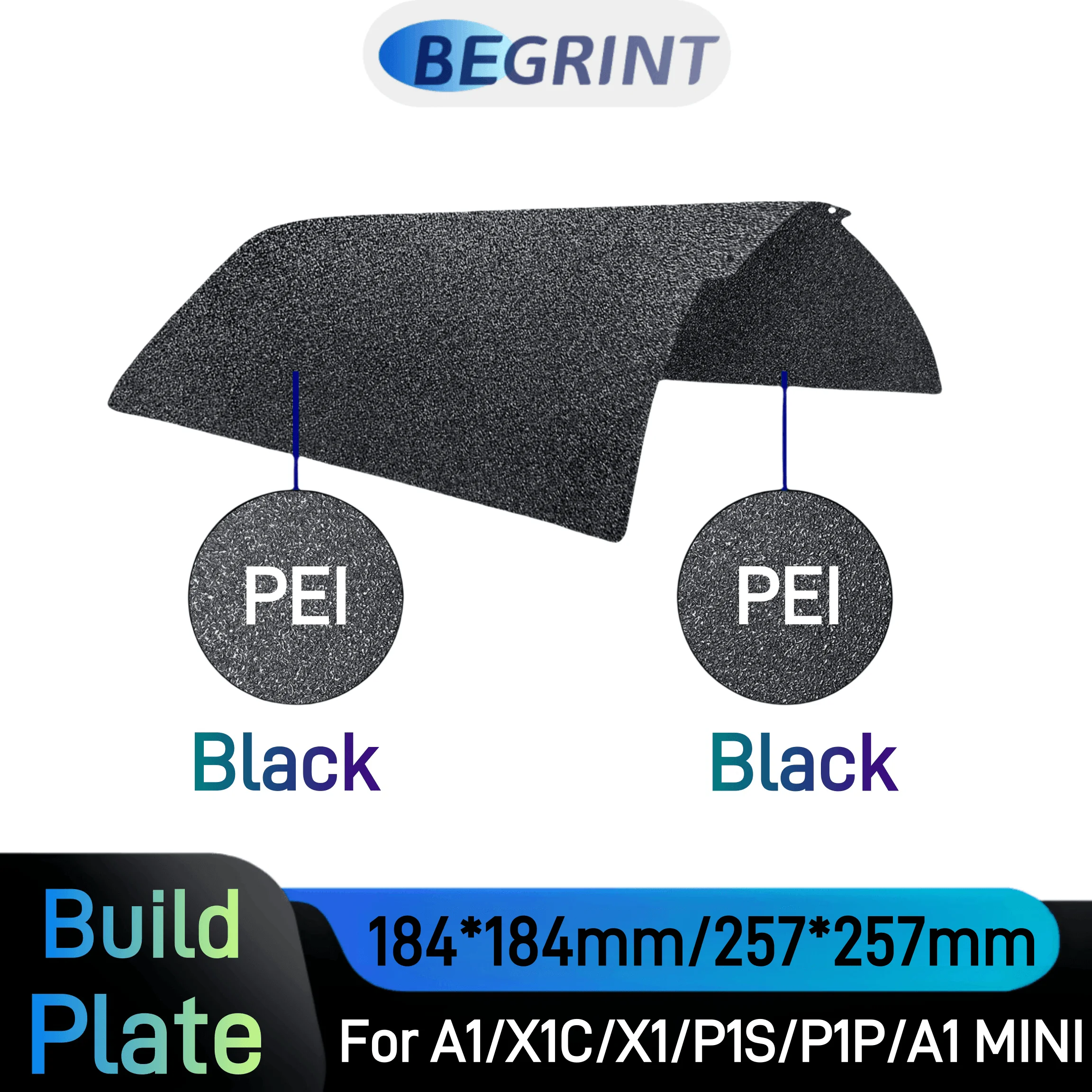 

Двусторонняя Черная Текстурированная пластина PEI для Bambu Lab X1 X1C X1E P1P P1S A1, гибкая пружинная стальная печатная платформа для 3D принтеров Bambu