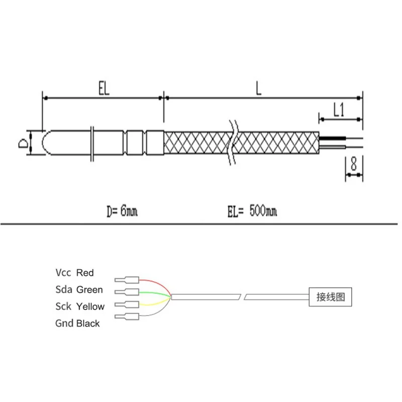 SHT35 Temperature Humidity Sensor Probe Cable IP67 Waterproof 304 Stainless Digital Capacitance Sensors OEM Length I2C Output