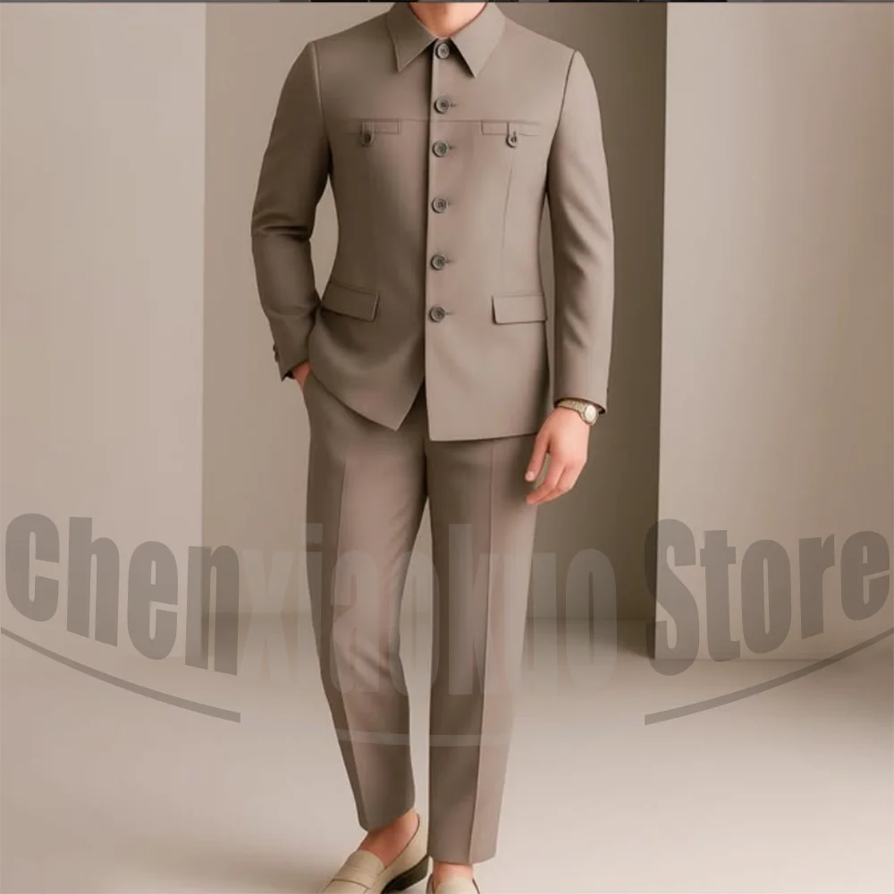 

Men's Stand Collar Suit Two Piece Vintage Style Single Breasted Blazer and Pants Business Wedding Party Slim Suits for Men