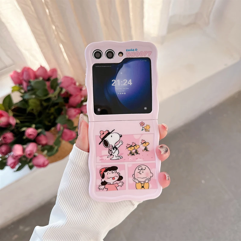 Cute Cartoon Peanuts  Snoopy Charlie Brown Phone Case For Samsung Galaxy Z Flip 5 Soft TPU Back Cover For Z Flip 3 4