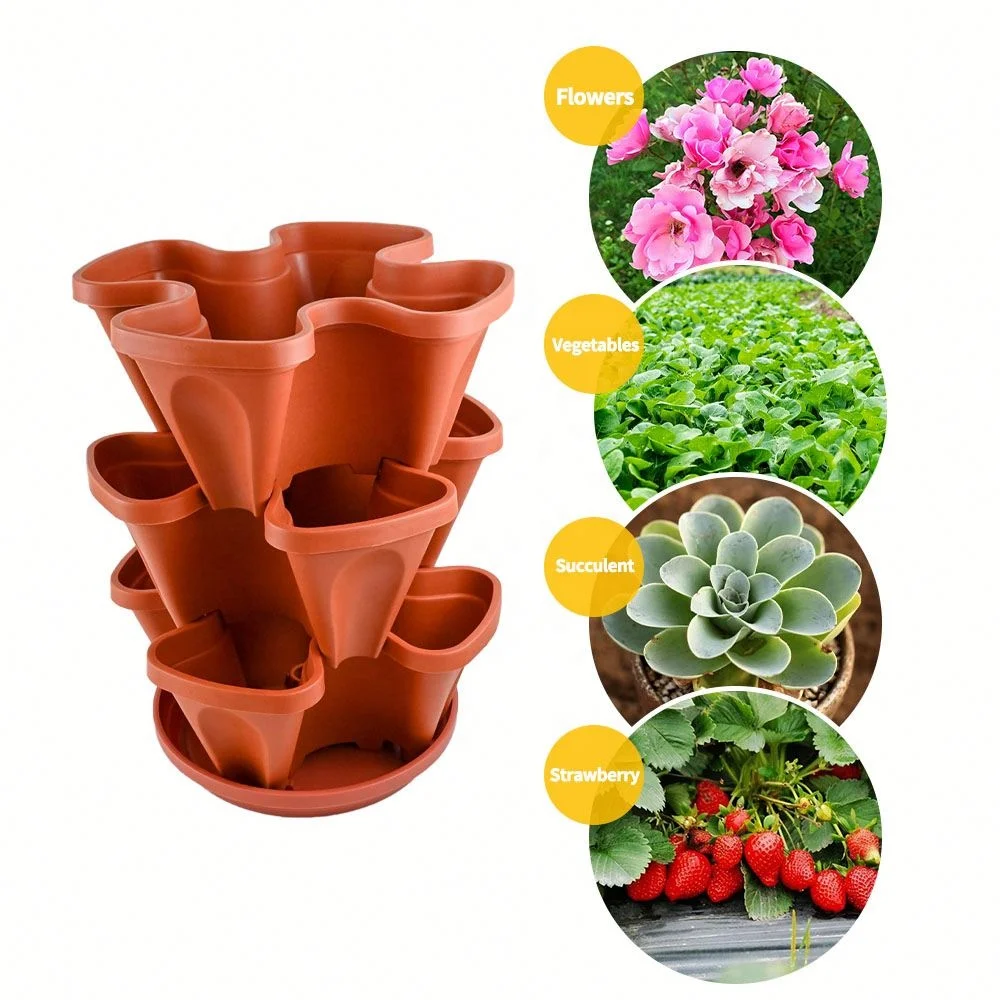 Greenhouse Vertical Farming Hydrponics Self Watering Stackable Planters Plant Pot