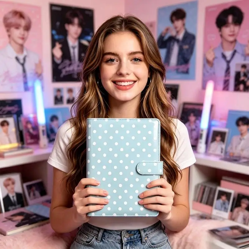 A5 Colorful Retro Red Sliver Black Polka Dots DIY Binder Photocards Collect Book Diary Agenda Planner Bullet Cover Stationery - view 4