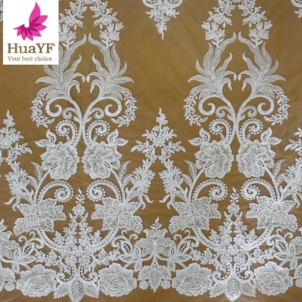 New French Pure WhiteSequined Lace Fabric 2023 High Quality Embroidery Flower Wedding Dress DIY Sewing Accessories HY1797-3