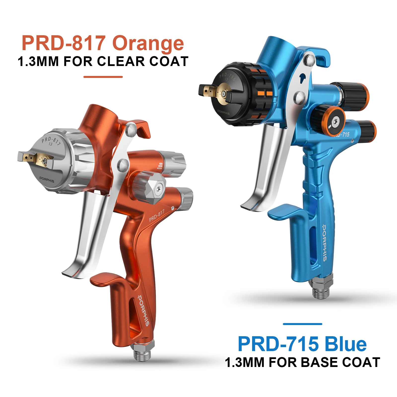 PORPHIS PRD-817 PRD-715 PRD-716 No Cup Dual Car Paint Spray Gun Set  Spray Gun for Automotive Clear Basecoat Work Body Shop Tool