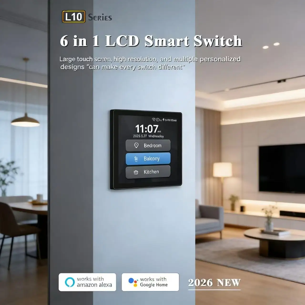 Tuya Smart Life 4-inch Full Touch Screen Switch 1/2/3/4+Curtain smart Switch Six in One Multifunctional WiFi/Zigbee AC110-20V