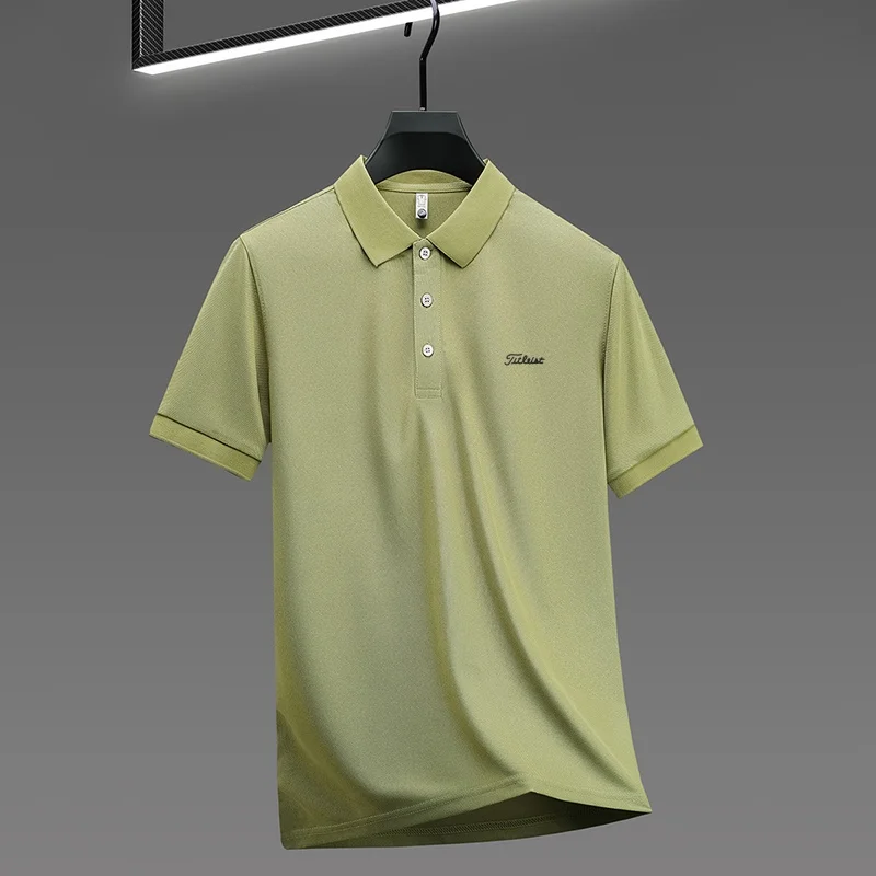 Business Casual Herren Neues Kurzarm-Poloshirt mit Kragen und Knöpfen, Einfarbig mit Schriftzug, Bequemes Atmungsaktives Herren-T-Shirt – Detail 13