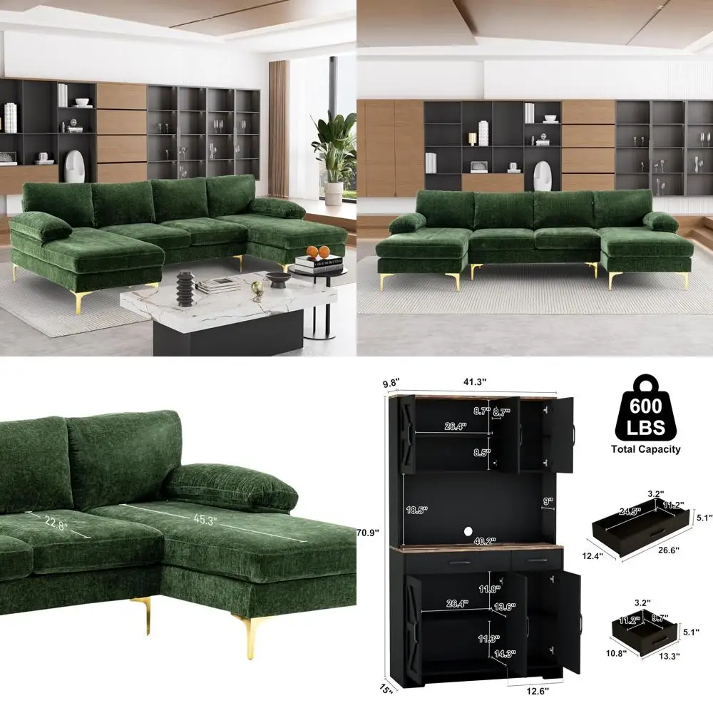 Extra tiefes 110 Cloud-Sofagarnitur, U-förmige Couch für Wohnzimmer, 4-Sitzer-Chenille-Sofas und Sofas, mäßiger Stil