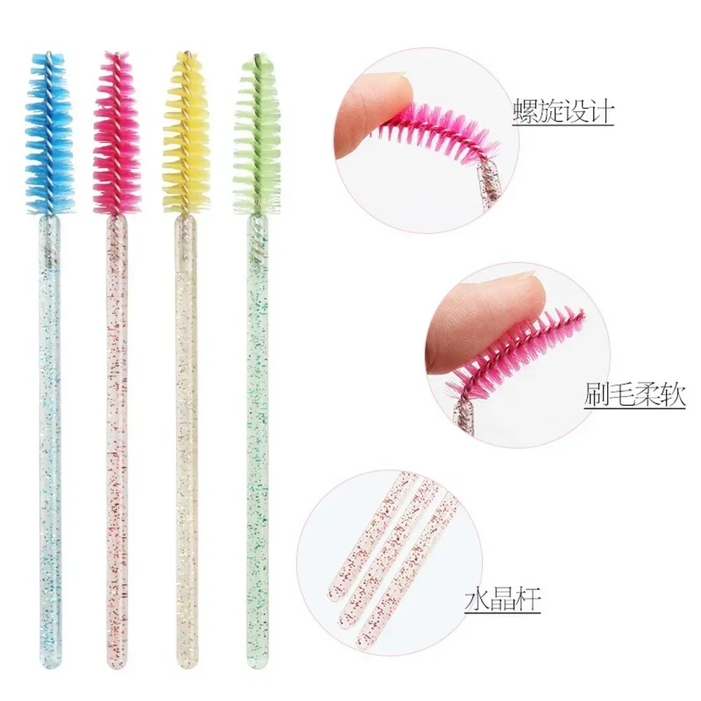 Disposable Crystal Eyelash Makeup Brushes, Eyebrow Brush, Mascara Wands, Eyelash Extension Tool, 50 Pcs/Pack, Good Quality