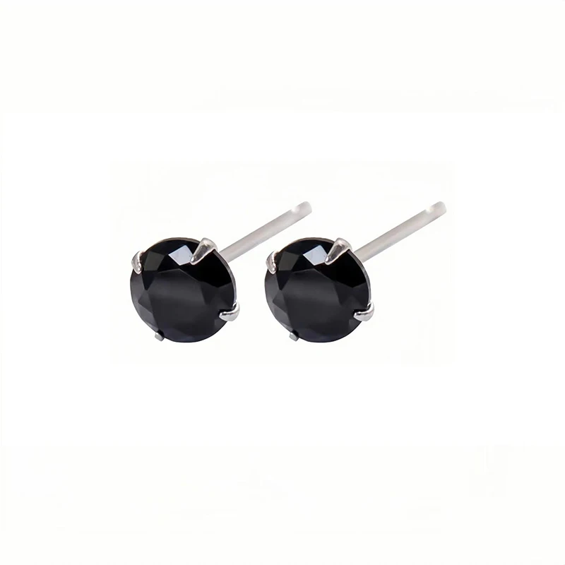 Real 925 Sterling Silver 3/4/5MM Black Zircon Mini Stud Earrings For Women Wedding Classic Fine Jewelry Piercing Accessories