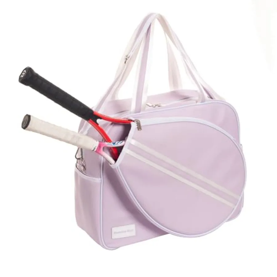 

Purple PU Leather Women Large Sports Handbag Tennis Racket Shoulder Bag Tennis Tote Bag for 2 Rackets with Water Bottle Holder