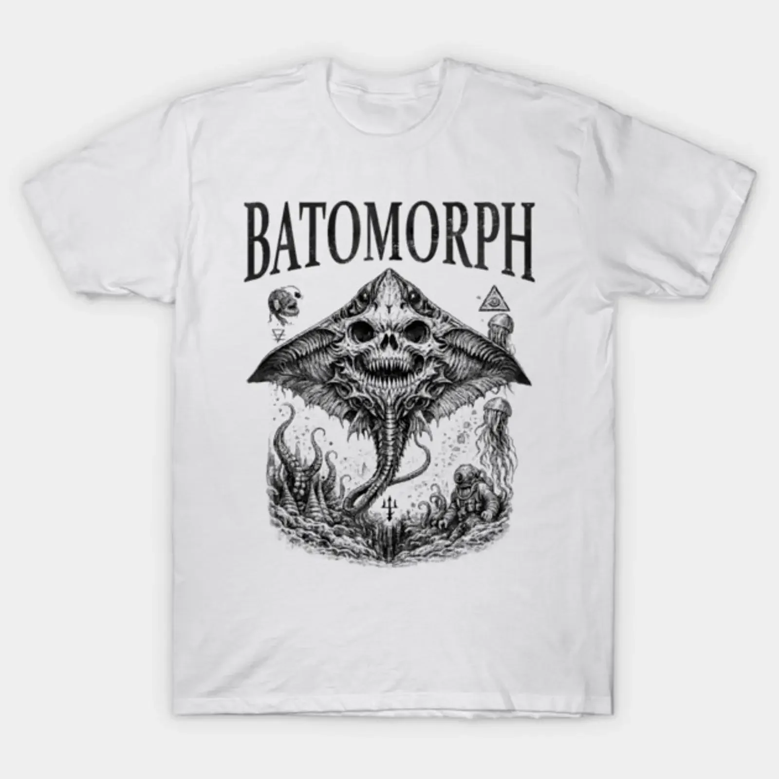 BATOMORPH Deep Sea Horror Stingray Skull Vintage Engraving Design T Shirt vintage Washed streetwear designer clothes Breathable