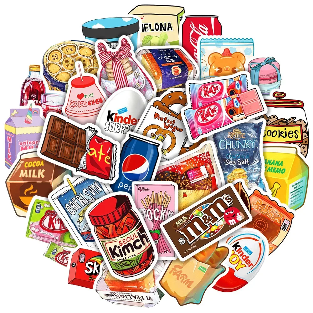 50PCS Cartoon Food Drink Milk Packaging Stickers Kids Toys Decals for Fridge Phone Bike Wall Scrapbook Motorcycle Cute Sticker