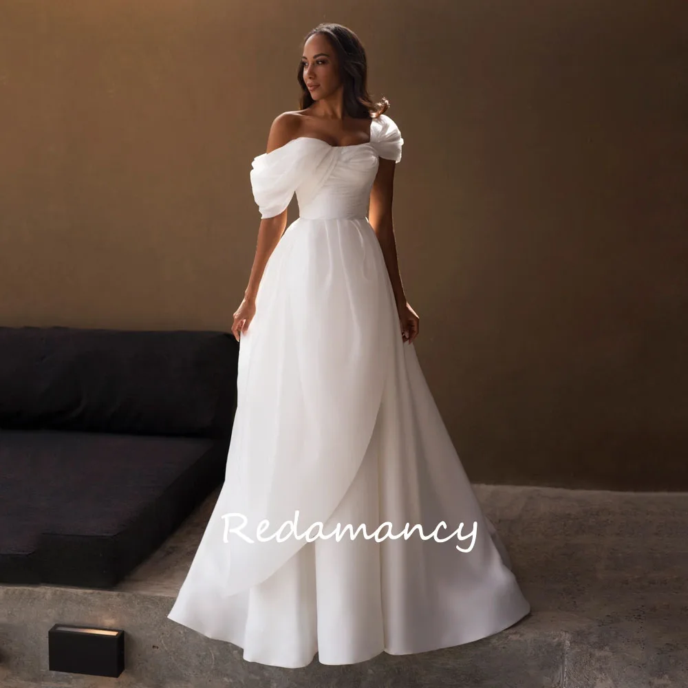 Redamancy White Tulle Off The Shoulder Satin A-LINE Wedding Dresses 2024Backless Slim Floor-Length vestidos de novia Party Dress