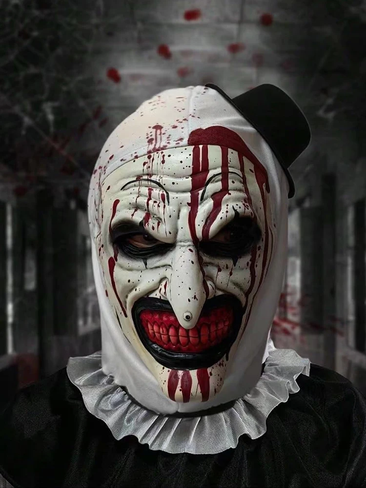

Halloween Scary Mask Terrifier Clown Latex Mask Horror Club Prank Head Cover Christmas Party Cosplay Costume Props Accessories