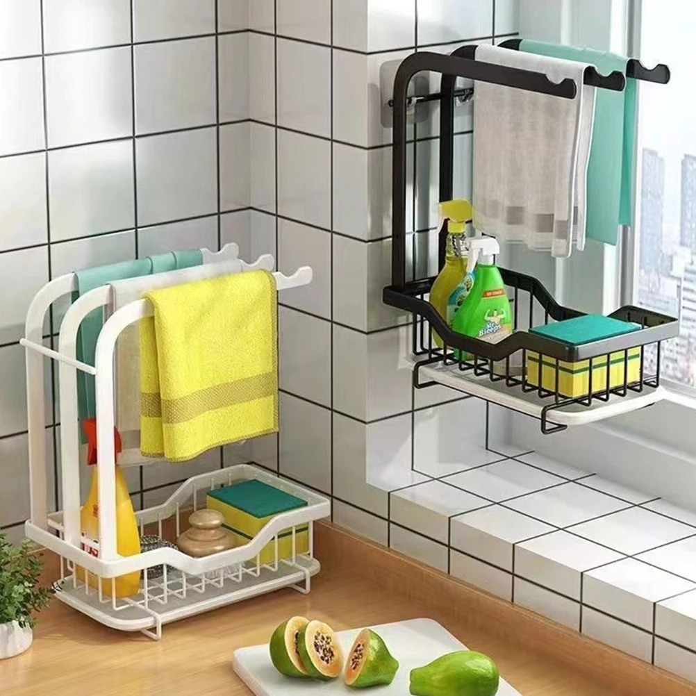 

Kitchen Storage Hanging Metal Sponge Holder Sink Shelf Dishcloth Drying Rack Towel St Over Sink ganizer