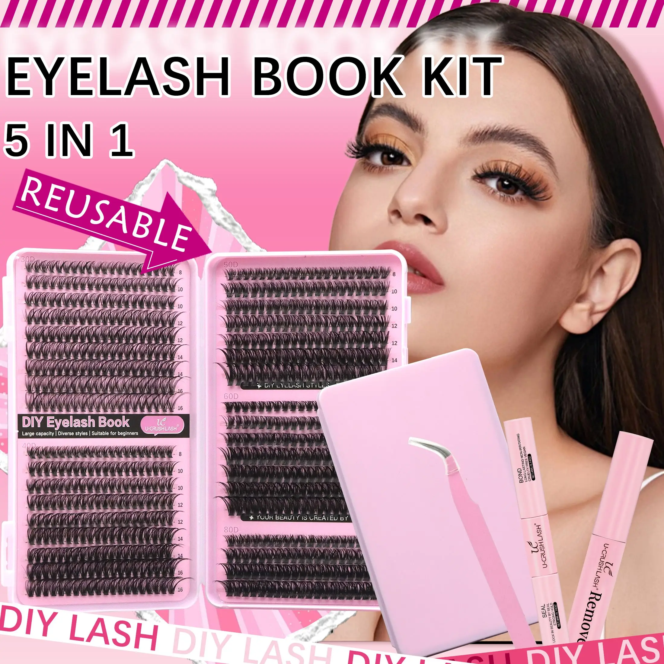 DIYつけまつげセット 大容量 304050D クラスタまつげブック グルーリムーバー ピンセット付き 自宅でメイク初心者にも優しい