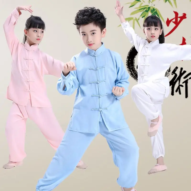 2024 kids wushu training clothes chinese ethnic solid color martial arts performance clothing tai chi creative kungfu uniform