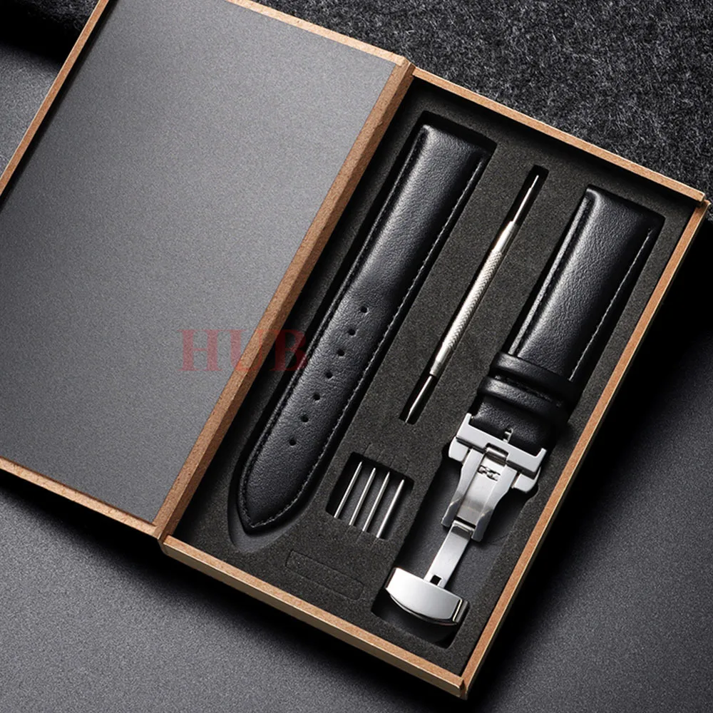 14mm 16mm 18mm 20mm 22mm 24mm Echtes Leder Armband Uhrenarmband Schmetterling Schnalle für Männer Frauen Business mit Box Handgelenk Gürtel