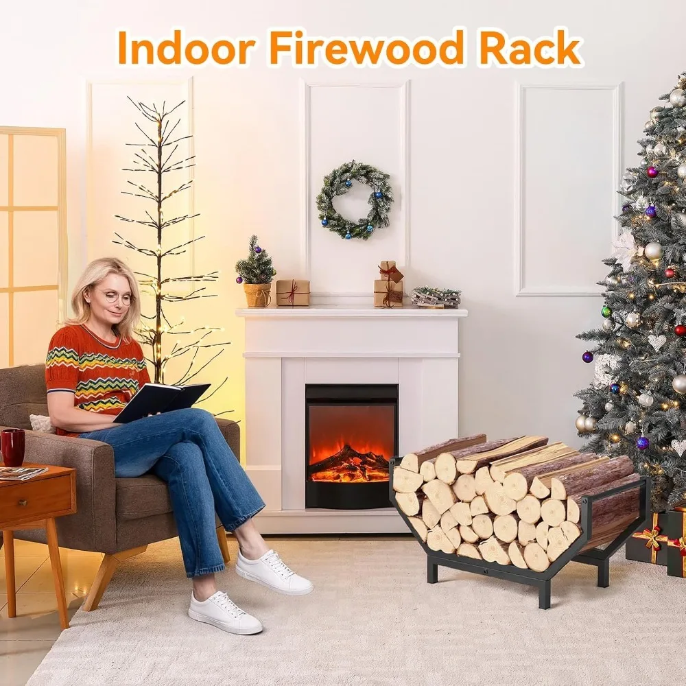 Heavy Duty Metal Firewood Storage Rack Indoor Outdoor Log Rack Fireplace Wood Holder for Fire Pit Stove Firewood Organizer