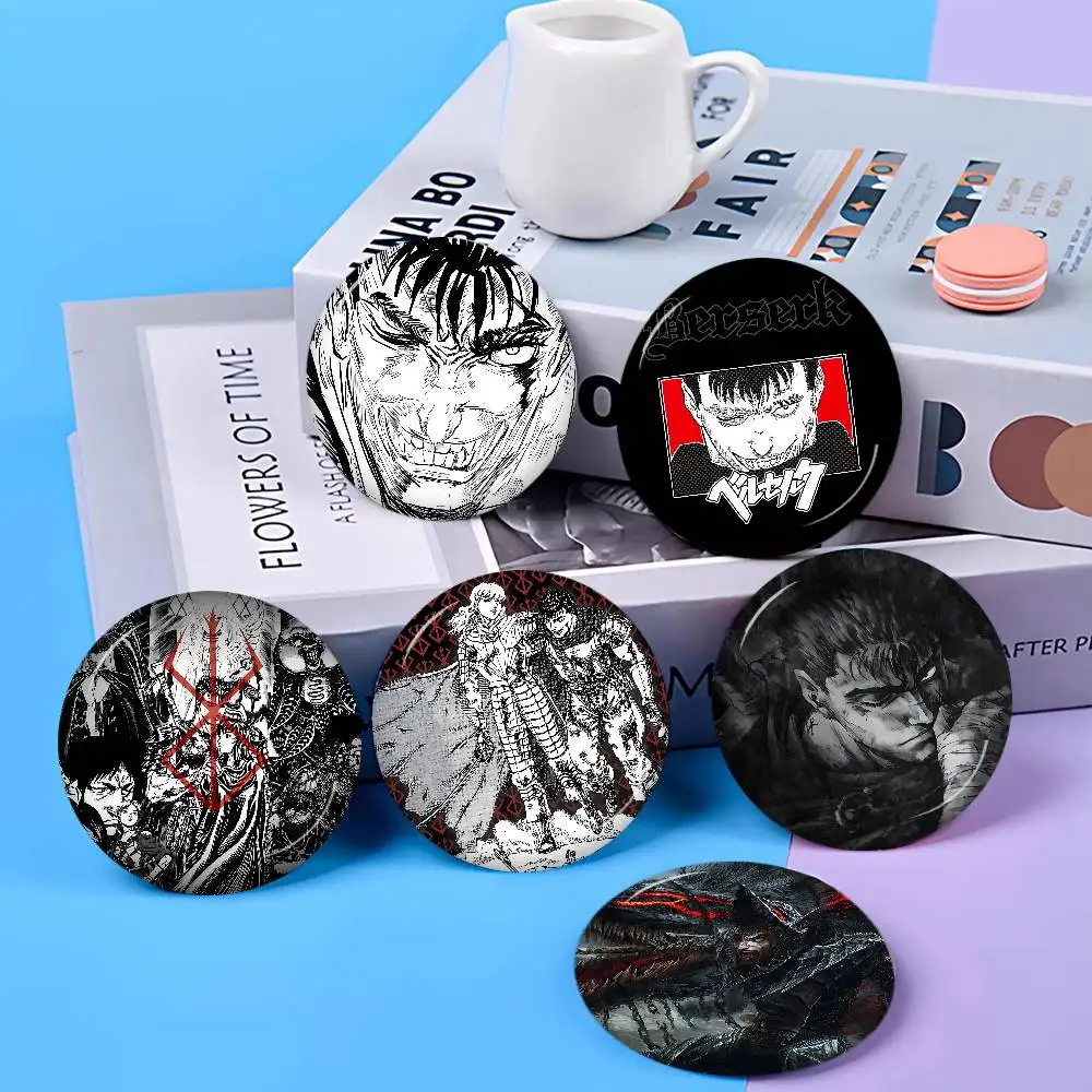B-Berserk Guts Round Button Pins Slogan Creative Brooches Backpack Clothes Decoration Fashion Cartoon Jewelry Gifts