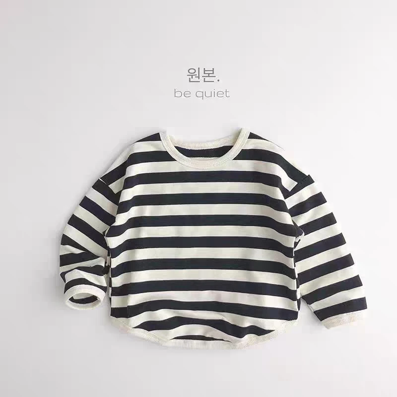 Fashion Striped Children Long Sleeve T-shirt Tops Loose Kids Autumn Clothing Base Shirt Crewneck Pullover Girl Blouse Sweatshirt