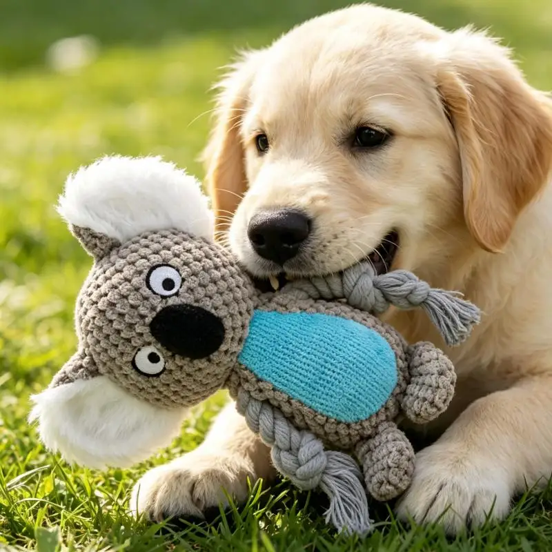 Unzerstörbares Plüsch-Hundespielzeug mit Seil, Bissfestes Quietschspielzeug für Welpen, Sicheres Spielzeug für Hunde, Robuste Spielwaren – Detail 2