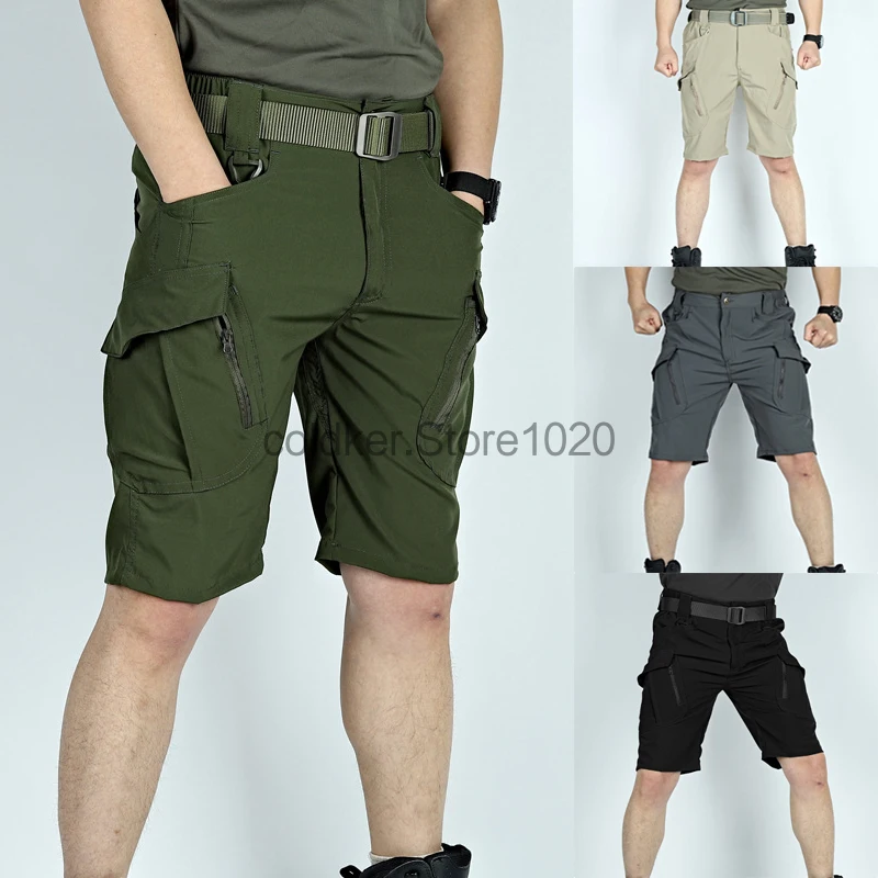 

Men's Summer Cargo Shorts Quick Dry Tactical Short Pants Multi-Pocket Shorts Male Outdoor Hunting Fishing Knee Length Trousers