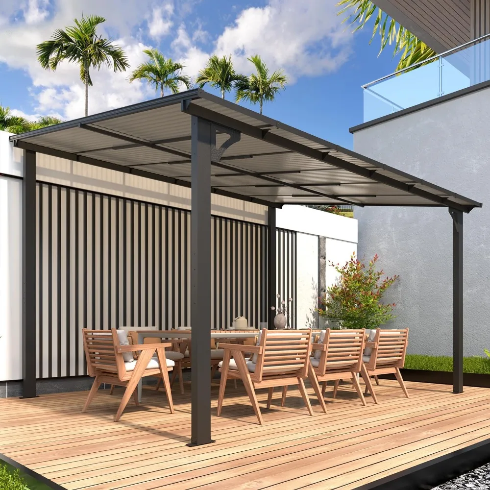 

Wall style pavilion 12'x 10 ', hardtop pavilion, outdoor terrace sloping hardtop, sunshade canopy for terrace, porch, backyard