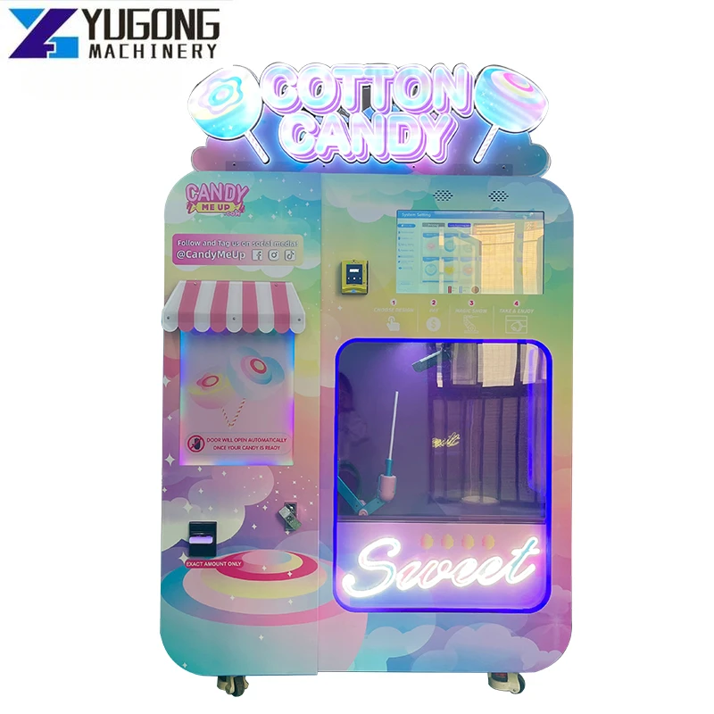 YG Factory Sale High Profit Commercial Cotton Candy Floss Machine Intelligent Full Automatic Cotton Candy Vending Machine