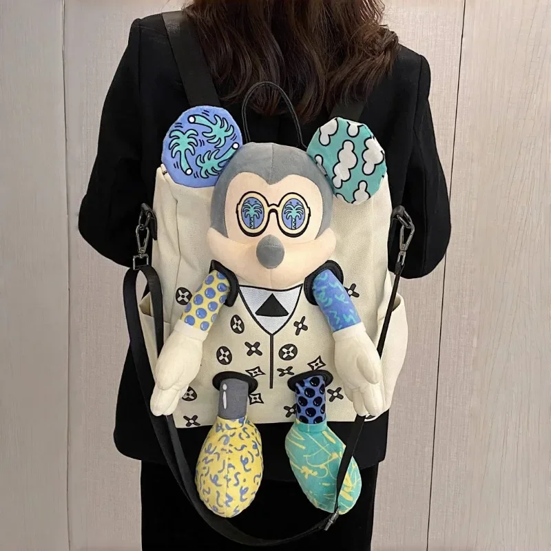 Disney Mickey Canvas Backpack 2024 New Fashion College Student Cartoon Anime Character Doll Accessories Ladies Kawaii Schoolbag