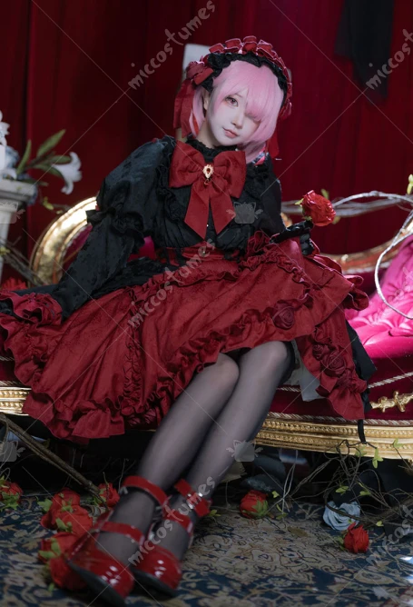 Miccostumes Women's Ram Lolita Cosplay Costume Gothic Black and Red Halloween Lolita Dress Cosplay Costume Dress view 5